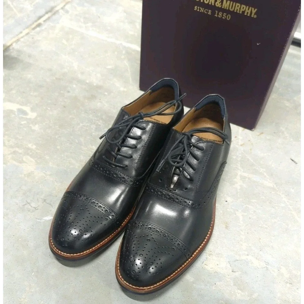 Quiet Luxury Johnston‎ & Murphy Black Leather Oxford Dress Shoes Men's 8 NIB